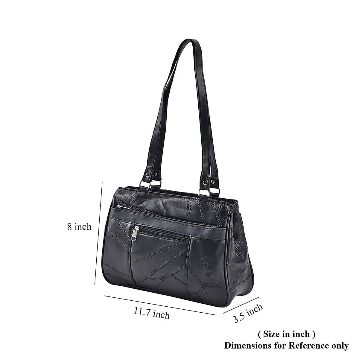 Black Patchwork Sheep Leather Cross Body Bag (11.7"x8"x3.5'') with Handle Drop and Detachable Shoulder Strap image number 6