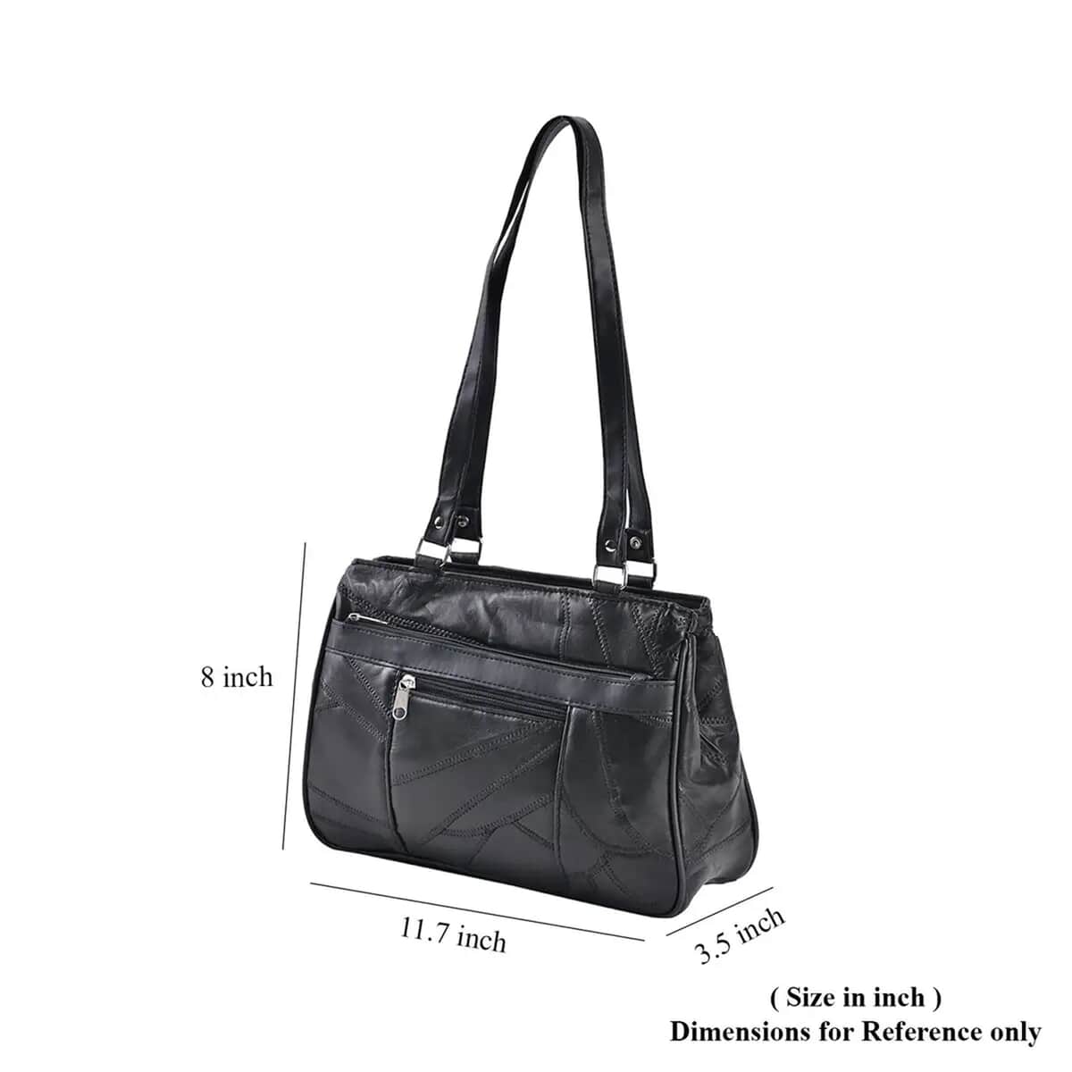 Black Patchwork Sheep Leather Crossbody Bag with Faux Leather with Shoulder Strap image number 6