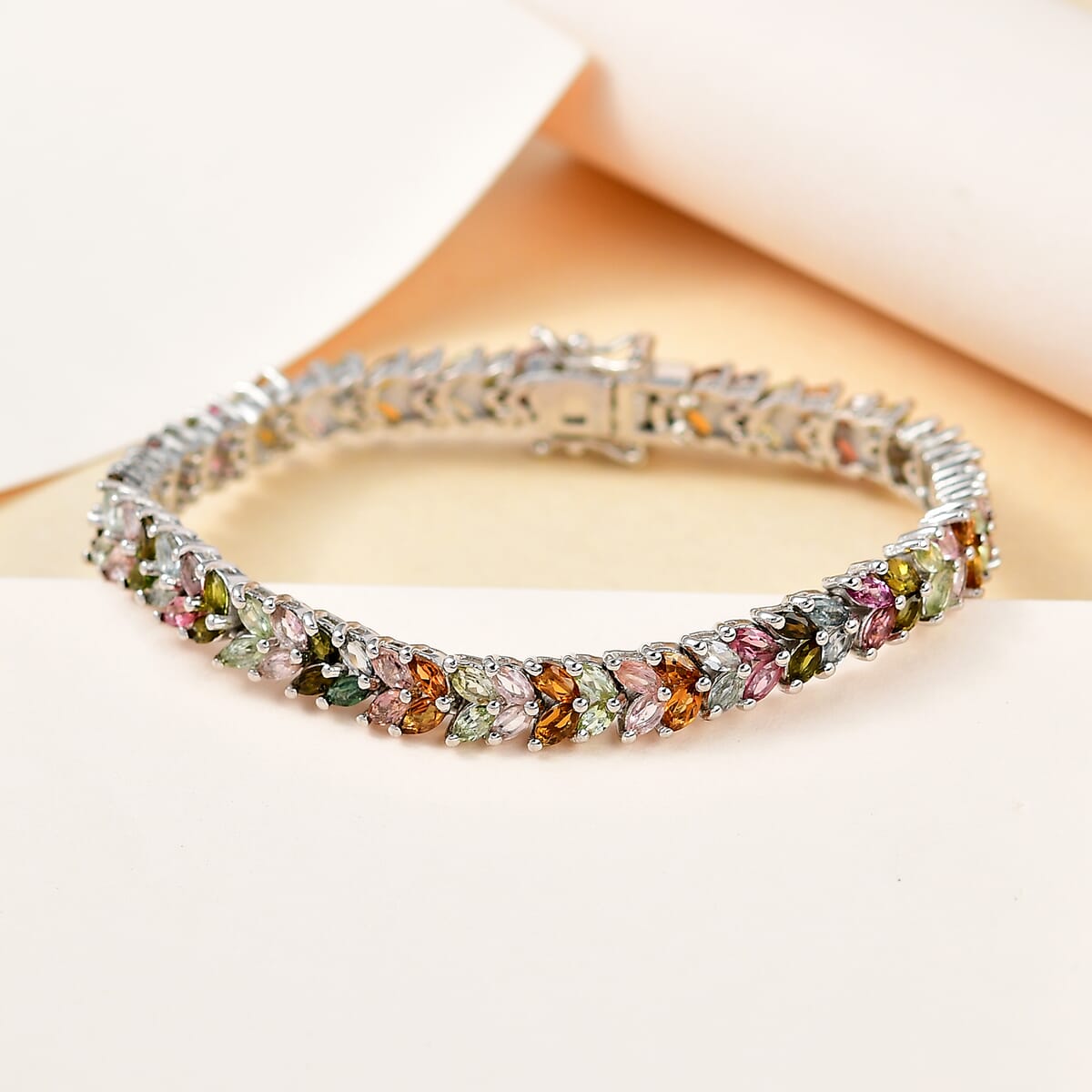Karis Multi-Tourmaline Bracelet in Platinum Bond (7.25 In) 10.50 ctw image number 1