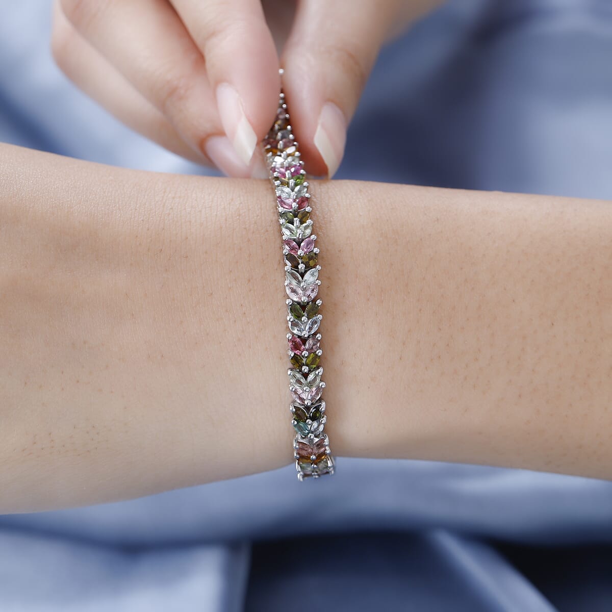 Karis Multi-Tourmaline Bracelet in Platinum Bond (7.25 In) 10.50 ctw image number 2