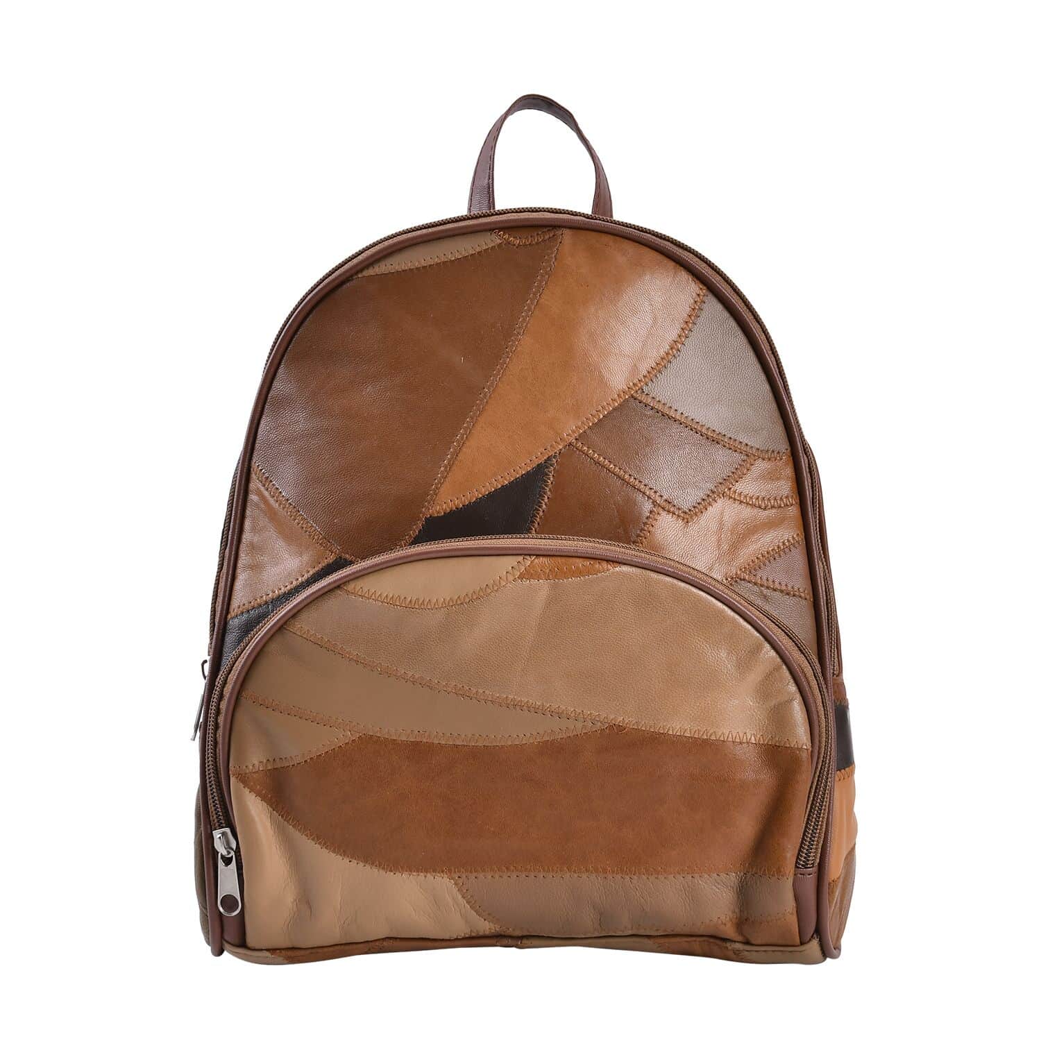 Buy Brown Patchwork Sheep Leather Backpack with Faux Leather