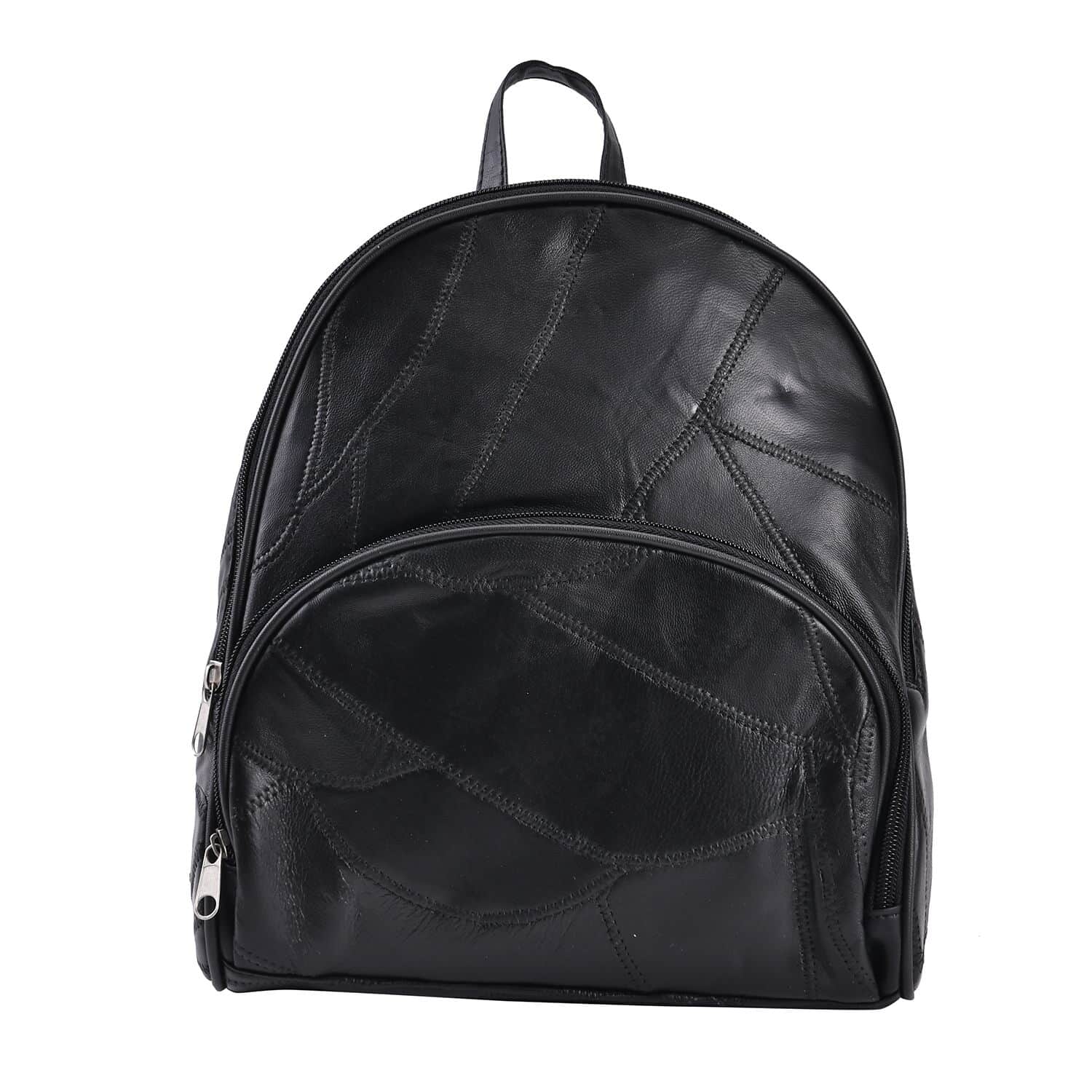 Buy Black Patchwork Sheep Leather Backpack with Faux Leather