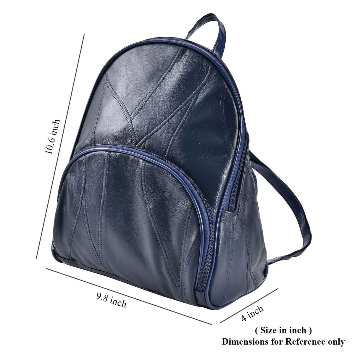 Blue Patchwork Sheep Leather Backpack with Faux Leather Handle Drop and Detachable Shoulder Strap image number 4