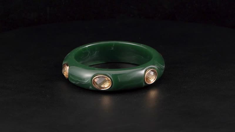 Green & Champagne color Resin Bangle Bracelet (7.75 In)