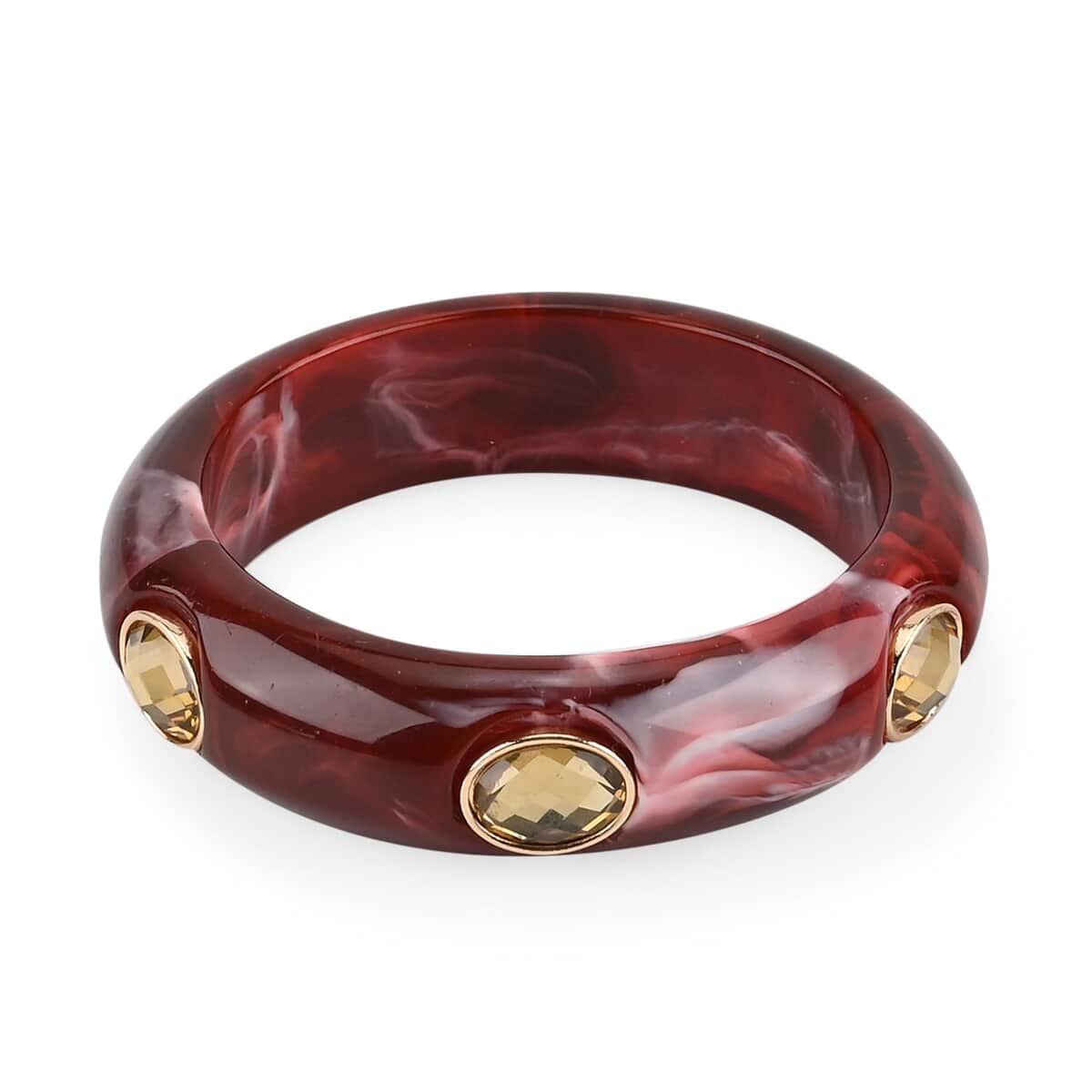 Red & Champagne color Resin Bangle Bracelet (7.75 In) image number 0