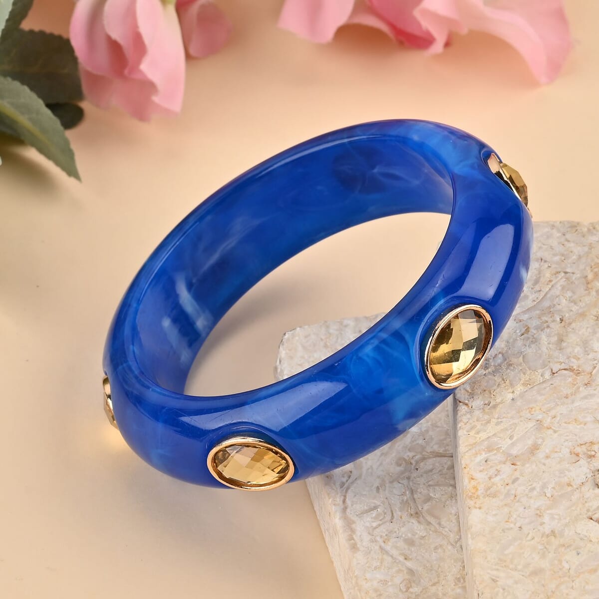 Blue & Champagne color Resin Bangle Bracelet (7.75 In) image number 1