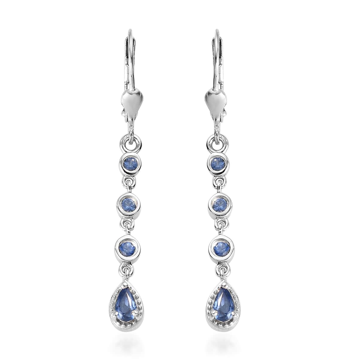 Blue Ceylon Sapphire Dangling Earrings in Platinum Over Sterling Silver 1.00 ctw image number 0