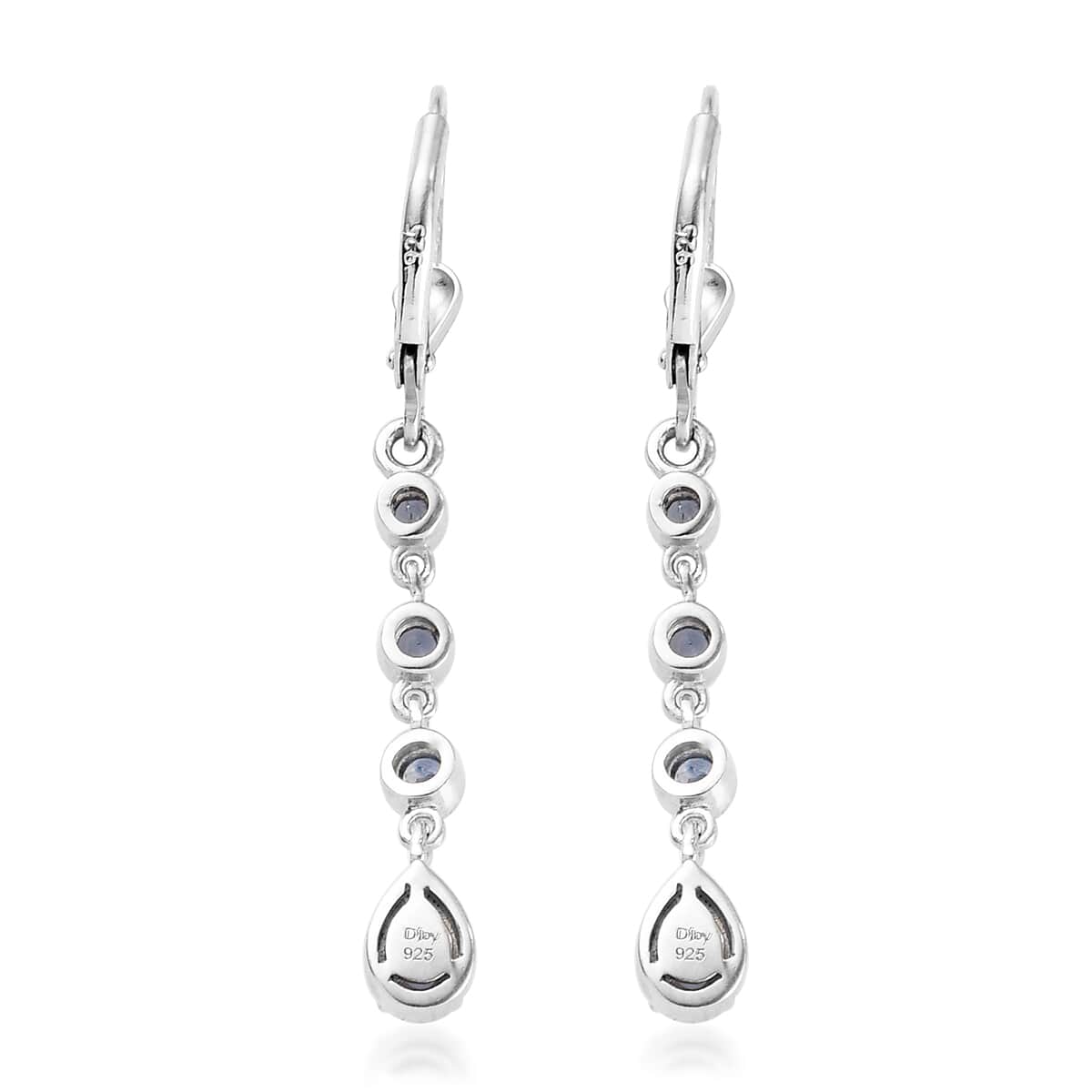 Blue Ceylon Sapphire Dangling Earrings in Platinum Over Sterling Silver 1.00 ctw image number 3