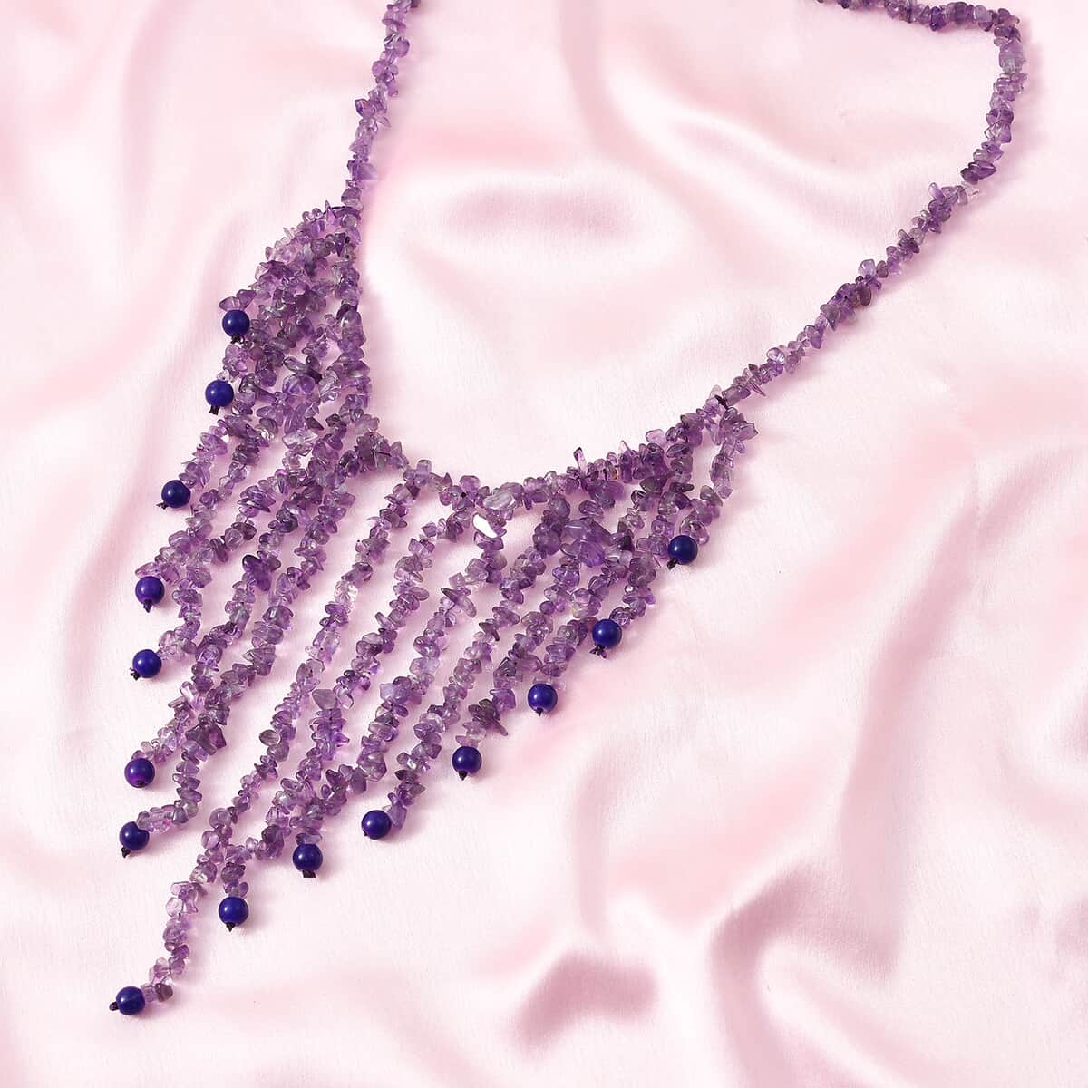 Amethyst and Purple Agate Tassels Necklace 20 Inches in Platinum Over Copper & Stainless Steel 312.15 ctw image number 1
