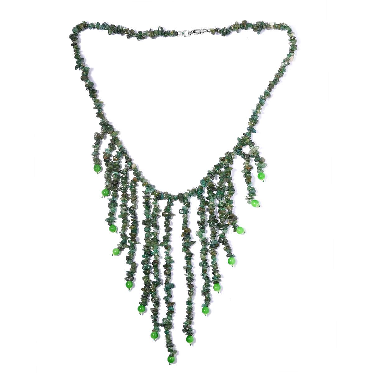 Green Aventurine and Green Agate Tassel Necklace 20 Inches in Platinum Over Copper and Stainless Steel 339.30 ctw image number 0