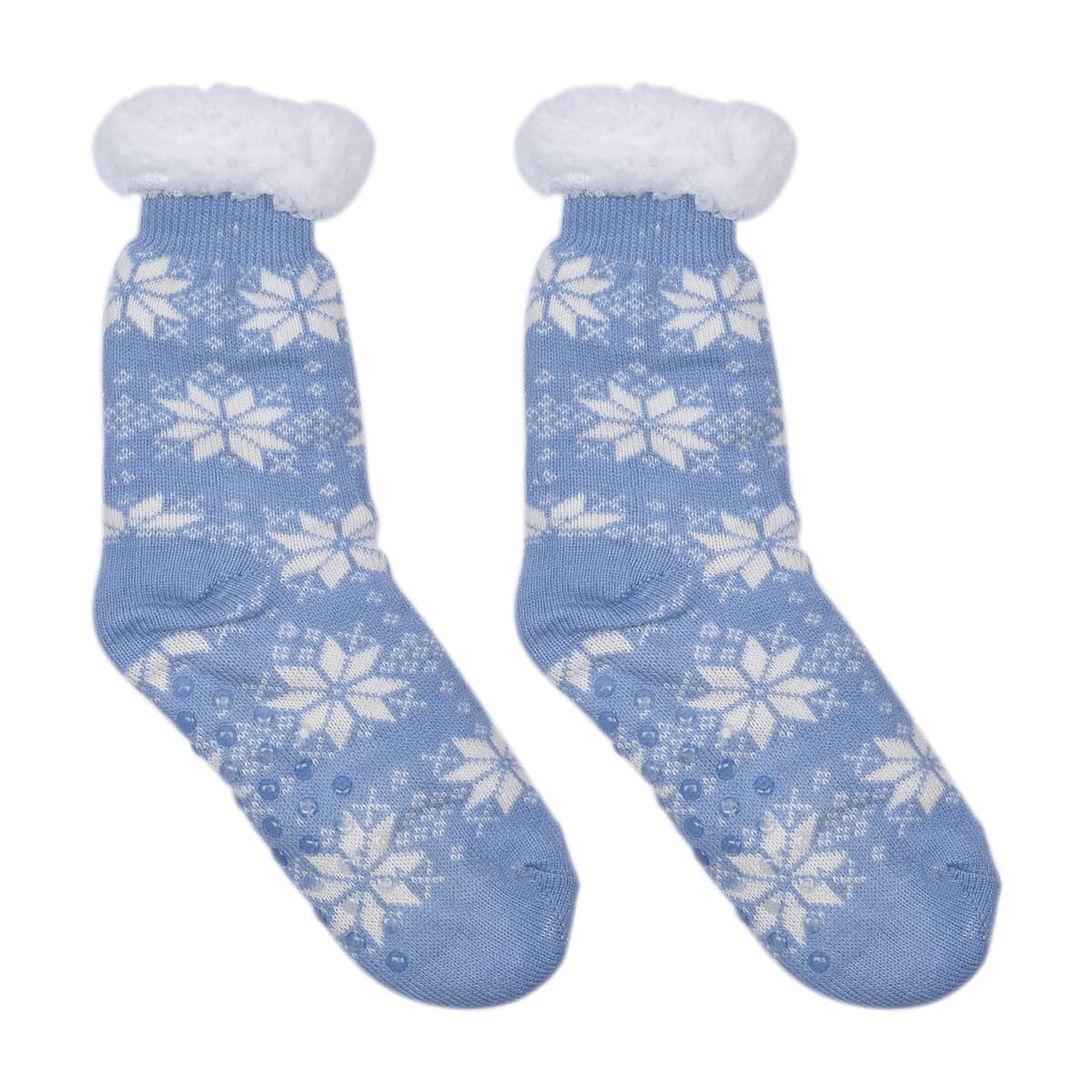 Homesmart Women & Girl Snowflake Pattern Sherpa Lined Nonskid Warm & Fuzzy Slipper Socks with Gripper (2 Pairs) image number 1