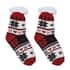 Homesmart Set of 2 Pairs Warm & Fuzzy Red and Brown Snowflake Pattern Sherpa Lined Slipper Socks (Women's Size 5-10) with Anti Slip Rubber image number 3