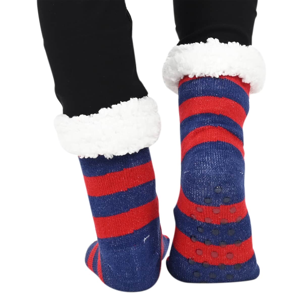 Homesmart Set of 2 Pairs Warm & Fuzzy Snowman and Reindeer Pattern Sherpa Lined Slipper Socks (Women's Size 5-10) with Anti Slip Rubber image number 1