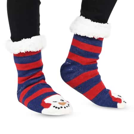 Homesmart Set of 2 Pairs Warm & Fuzzy Snowman and Reindeer Pattern Sherpa Lined Slipper Socks (Women's Size 5-10) with Anti Slip Rubber image number 2