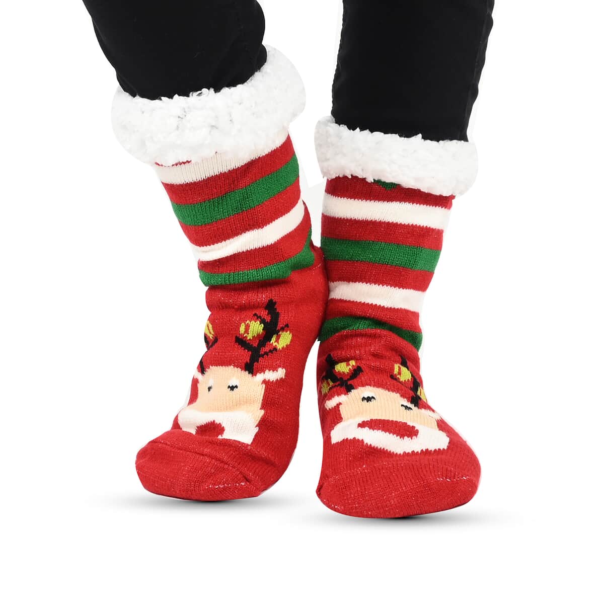 Homesmart Set of 2 Pairs Warm & Fuzzy Snowman and Reindeer Pattern Sherpa Lined Slipper Socks (Women's Size 5-10) with Anti Slip Rubber image number 3