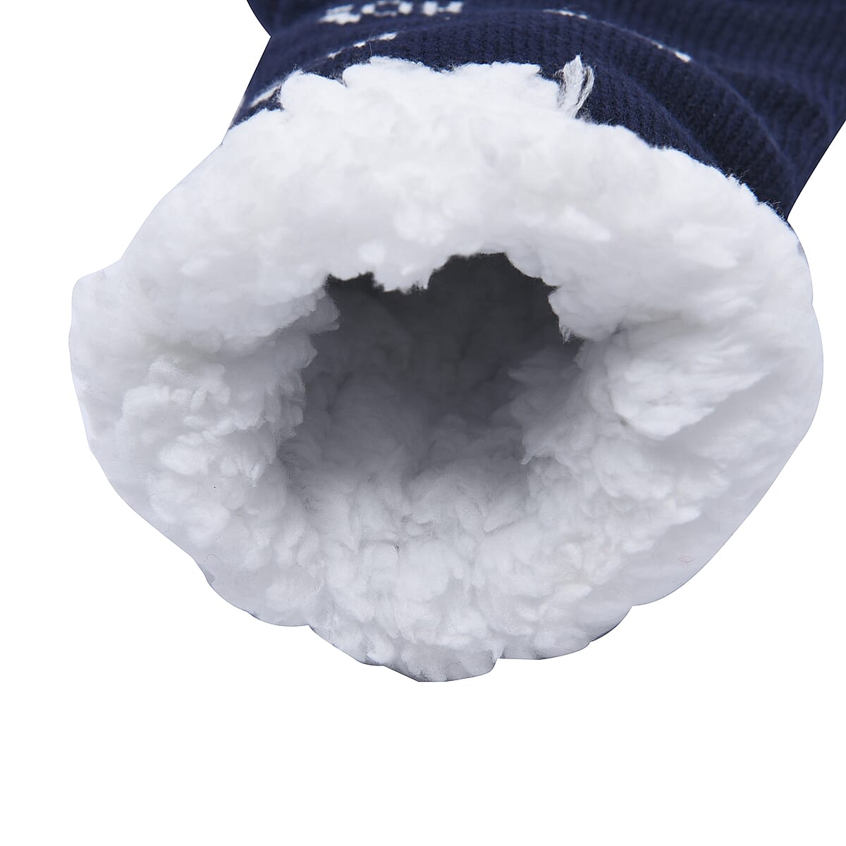 Homesmart Set of 2 Pairs Warm & Fuzzy Blue Christmas Tree and Santa Claus Pattern Sherpa Lined Slipper Socks (Women's Size 5-10) with Anti Slip Rubber image number 3