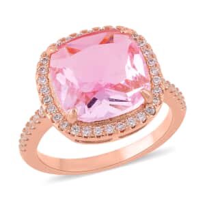 Simulated Morganite and Simulated Diamond Halo Ring in Rosetone (Size 5.0) 10.50 ctw