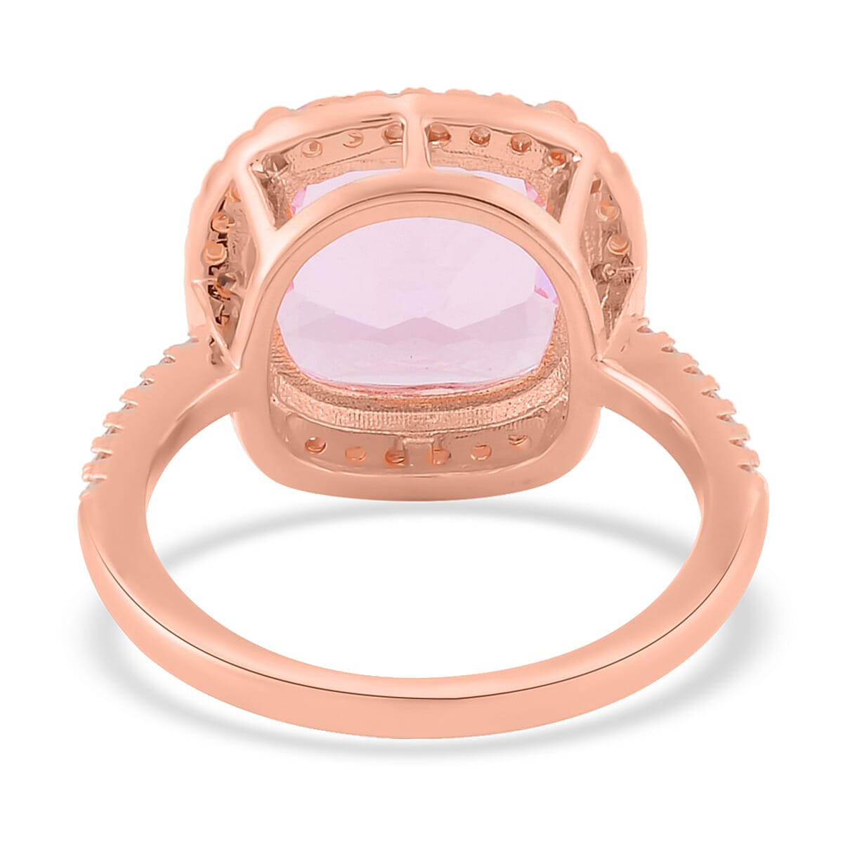 Simulated Morganite and Simulated Diamond Halo Ring in Rosetone (Size 6.0) 10.50 ctw image number 4