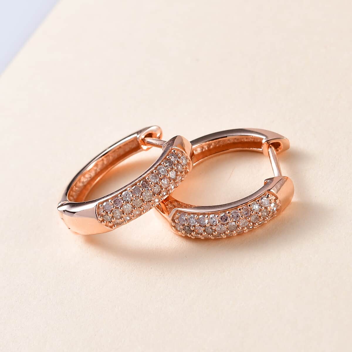 Natural Pink Diamond I3 Hoop Earrings in Vermeil Rose Gold Over Sterling Silver 0.50 ctw image number 1
