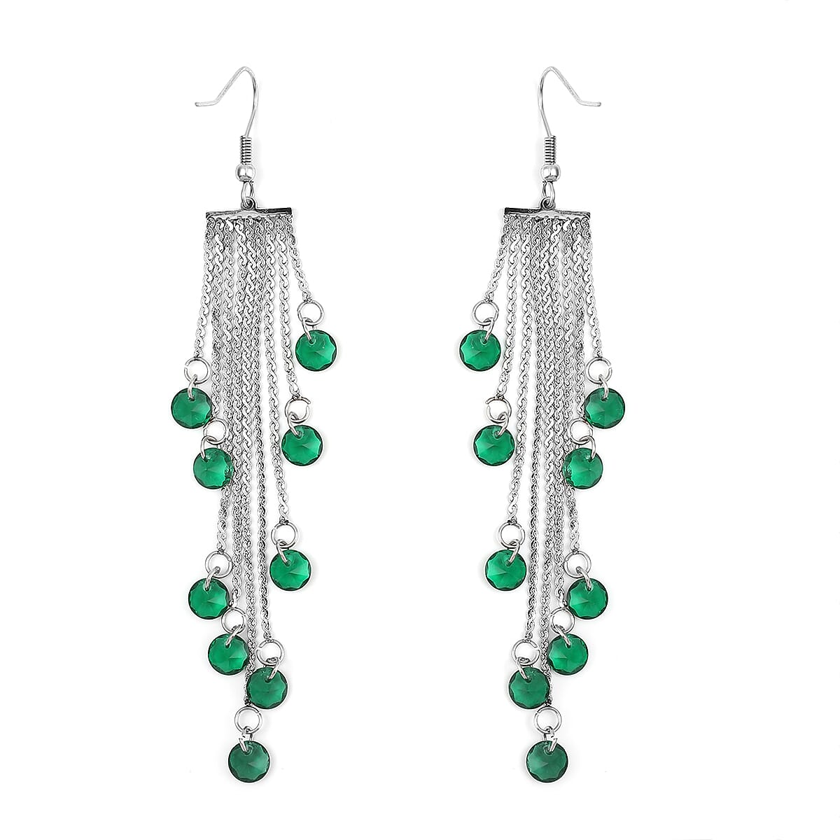 Simulated Emerald Dangling Earrings in Stainless Steel