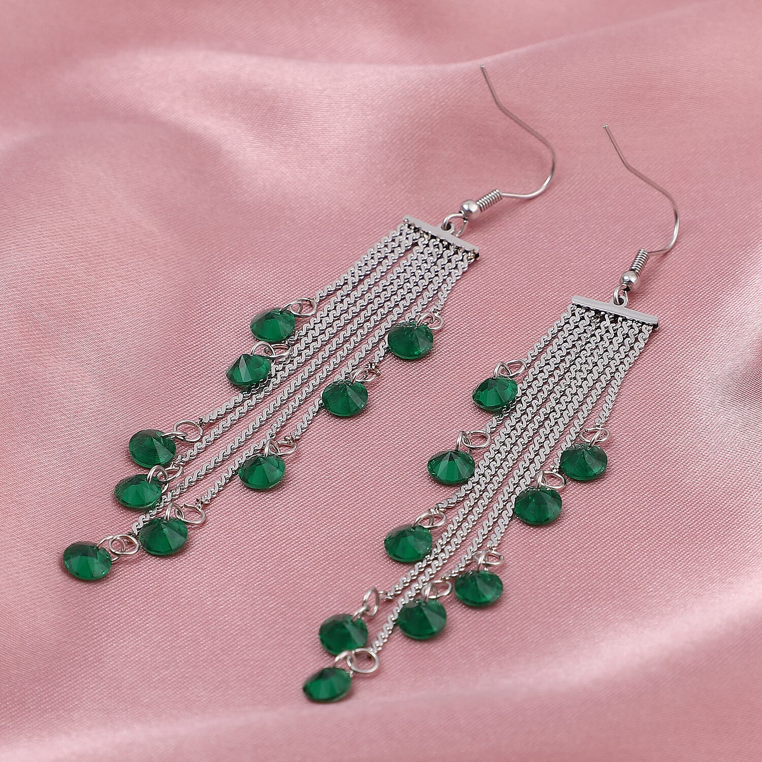 Simulated Emerald Dangling Earrings in Stainless Steel