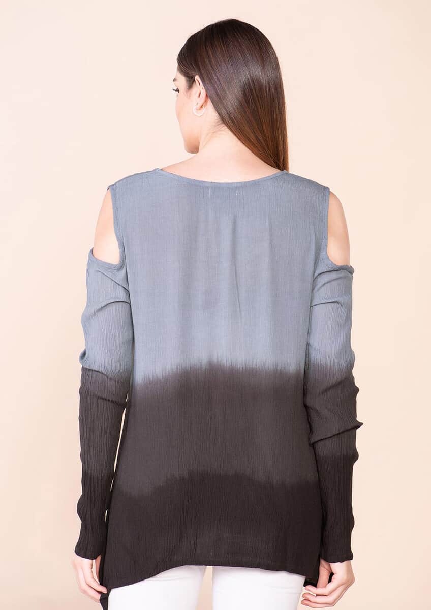 TAMSY Black and Gray Rayon Crepe Ombre Top - L image number 1