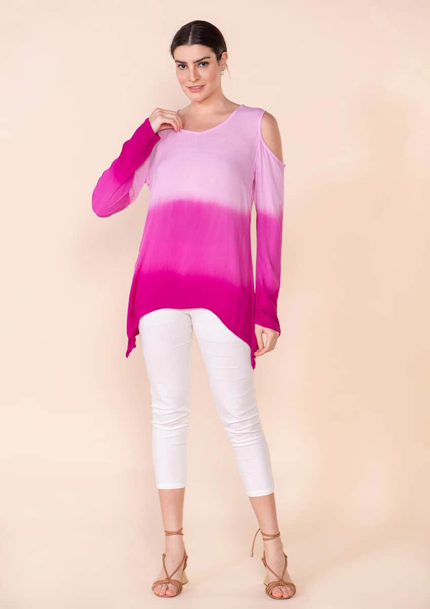 Tamsy Purple Rayon Crepe Ombre Top - L image number 0