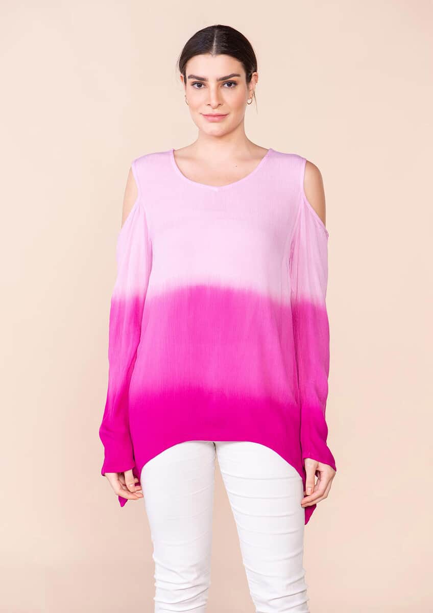 Tamsy Purple Rayon Crepe Ombre Top - L image number 2