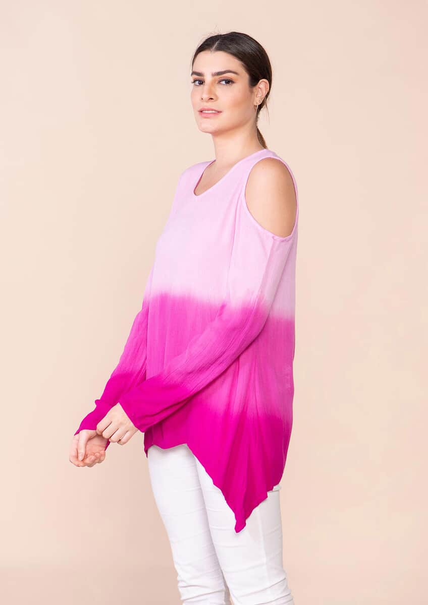 Tamsy Purple Rayon Crepe Ombre Top - L image number 3