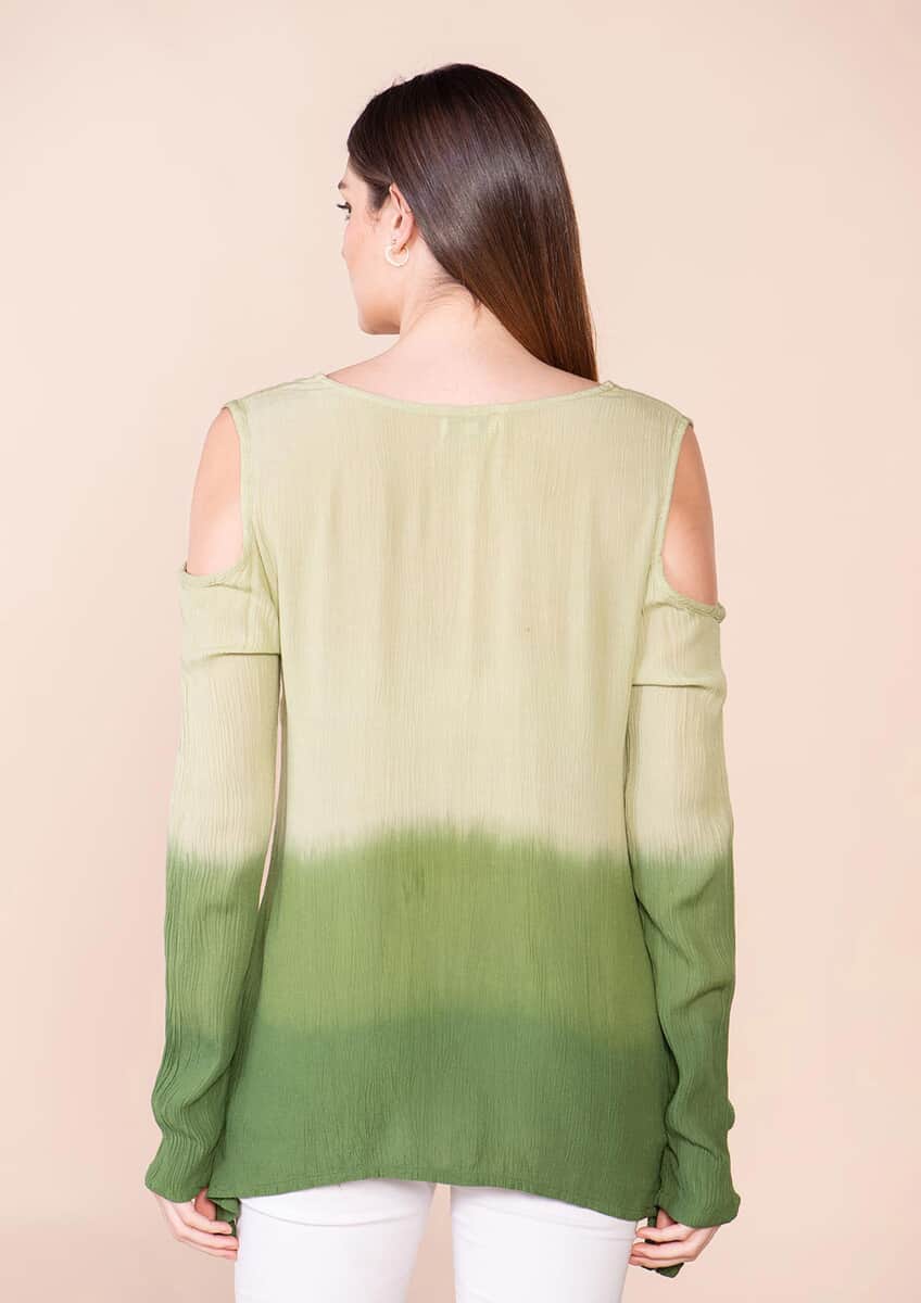 Tamsy Olive Drab Rayon Crepe Ombre Top - L image number 1