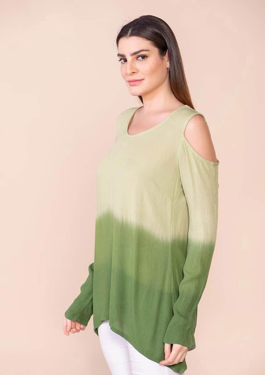 Tamsy Olive Drab Rayon Crepe Ombre Top - L image number 3