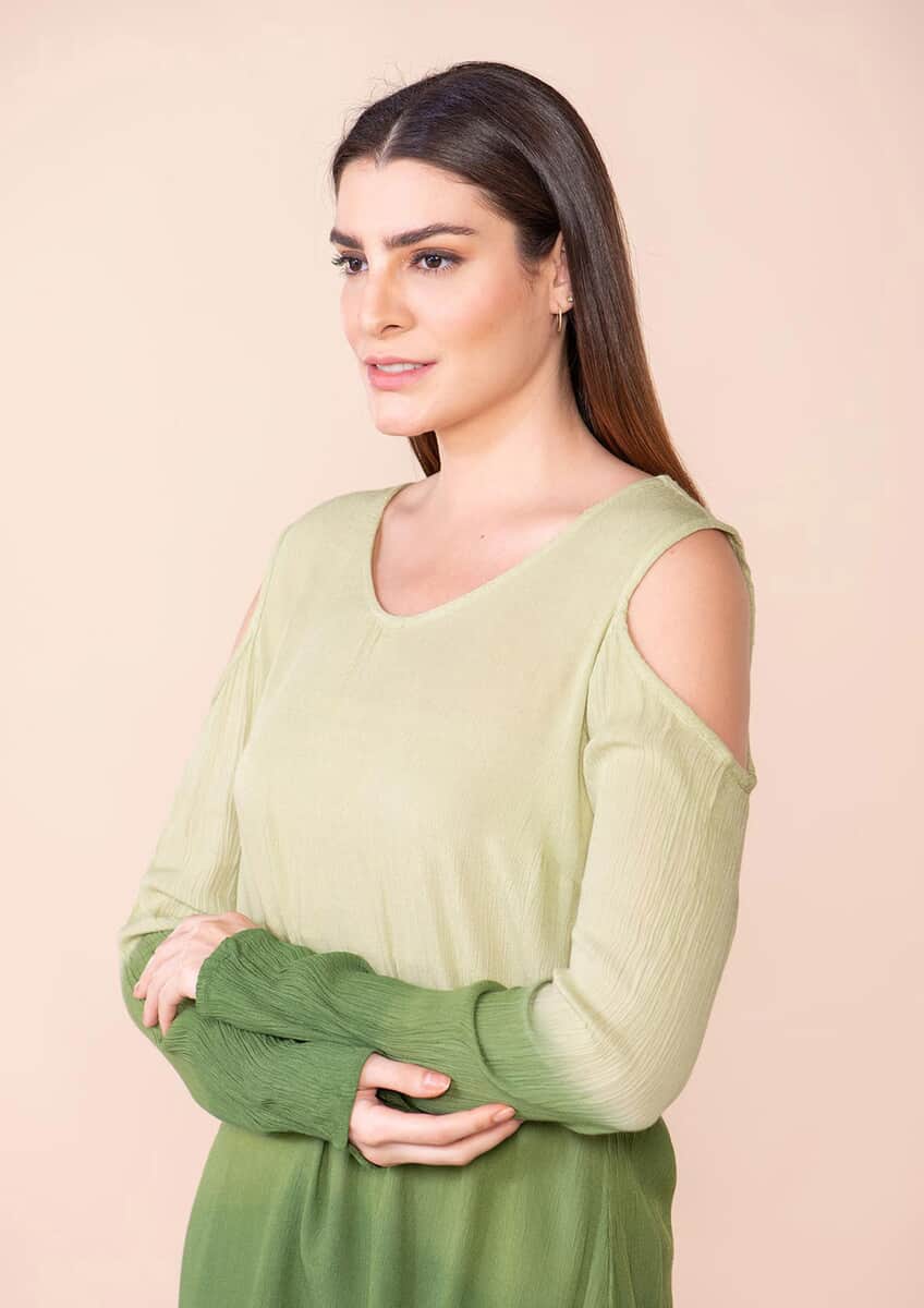 Tamsy Olive Drab Rayon Crepe Ombre Top - L image number 4