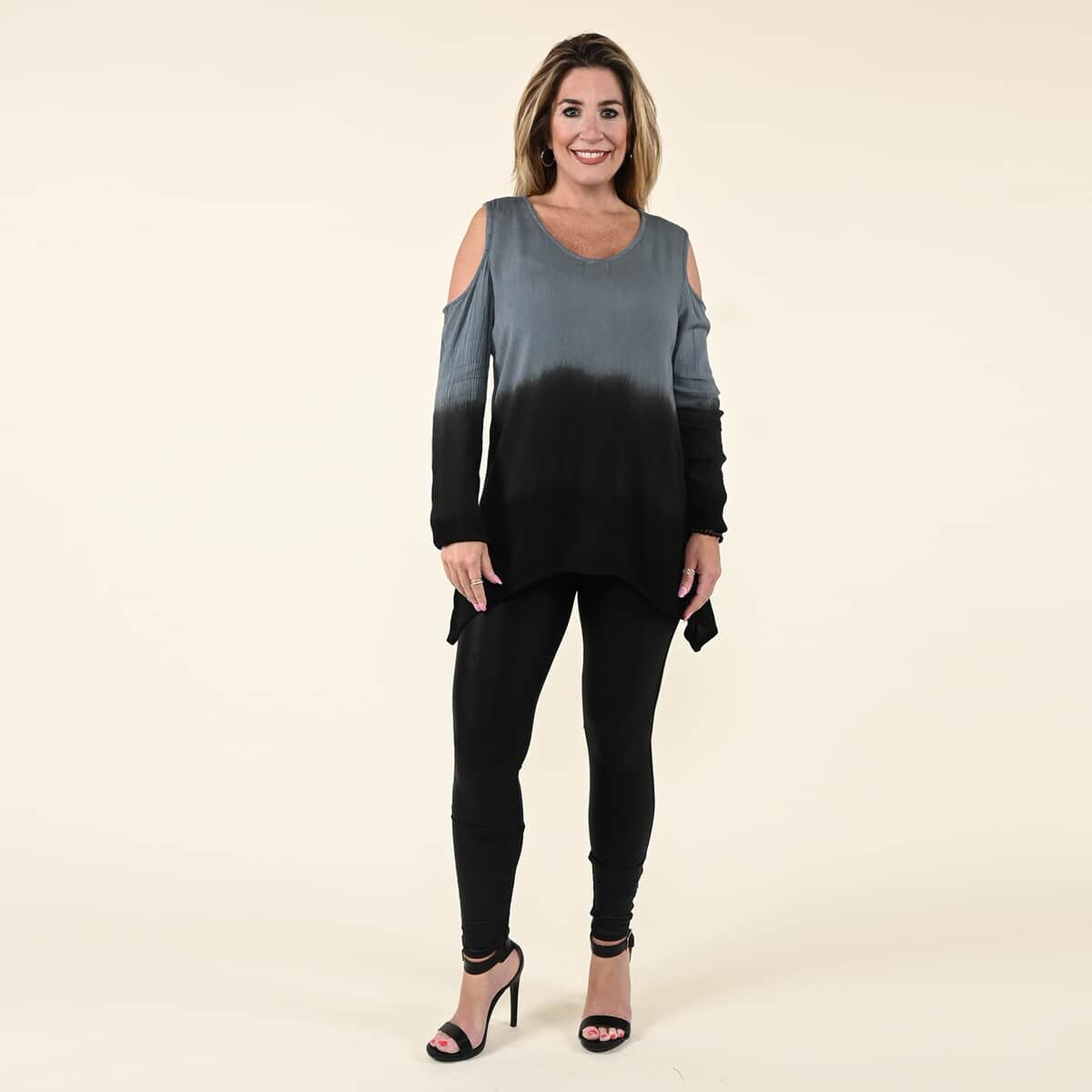 Tamsy Black Rayon Crepe Ombre Top - M image number 0