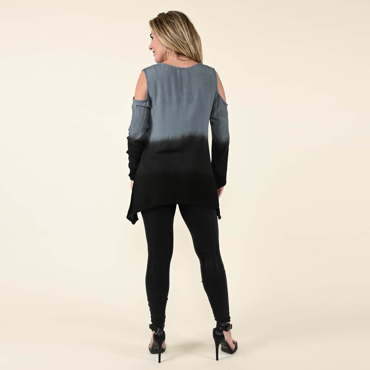 Tamsy Black Rayon Crepe Ombre Top - M image number 1