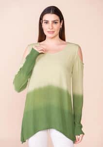 Tamsy Olive Drab Rayon Crepe Ombre Top - M