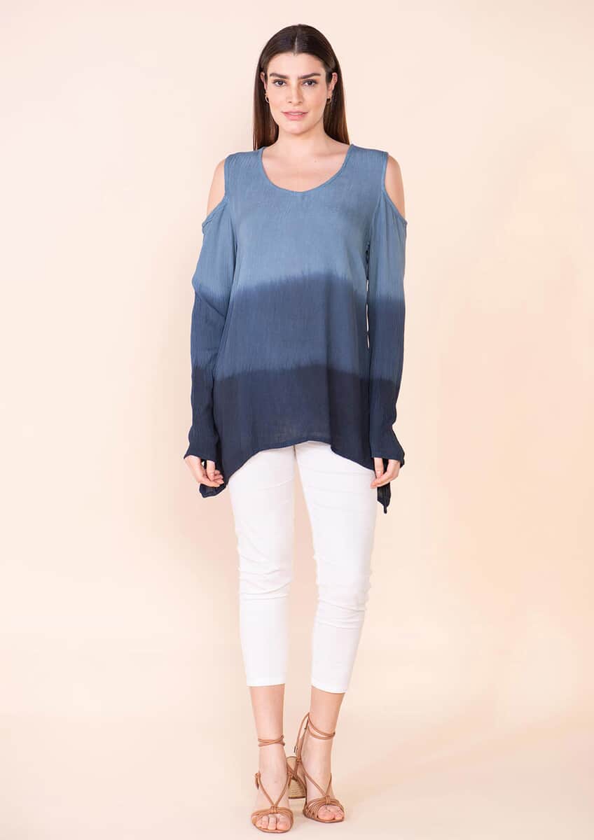 Tamsy Navy Blue Rayon Crepe Ombre Top - XL image number 0