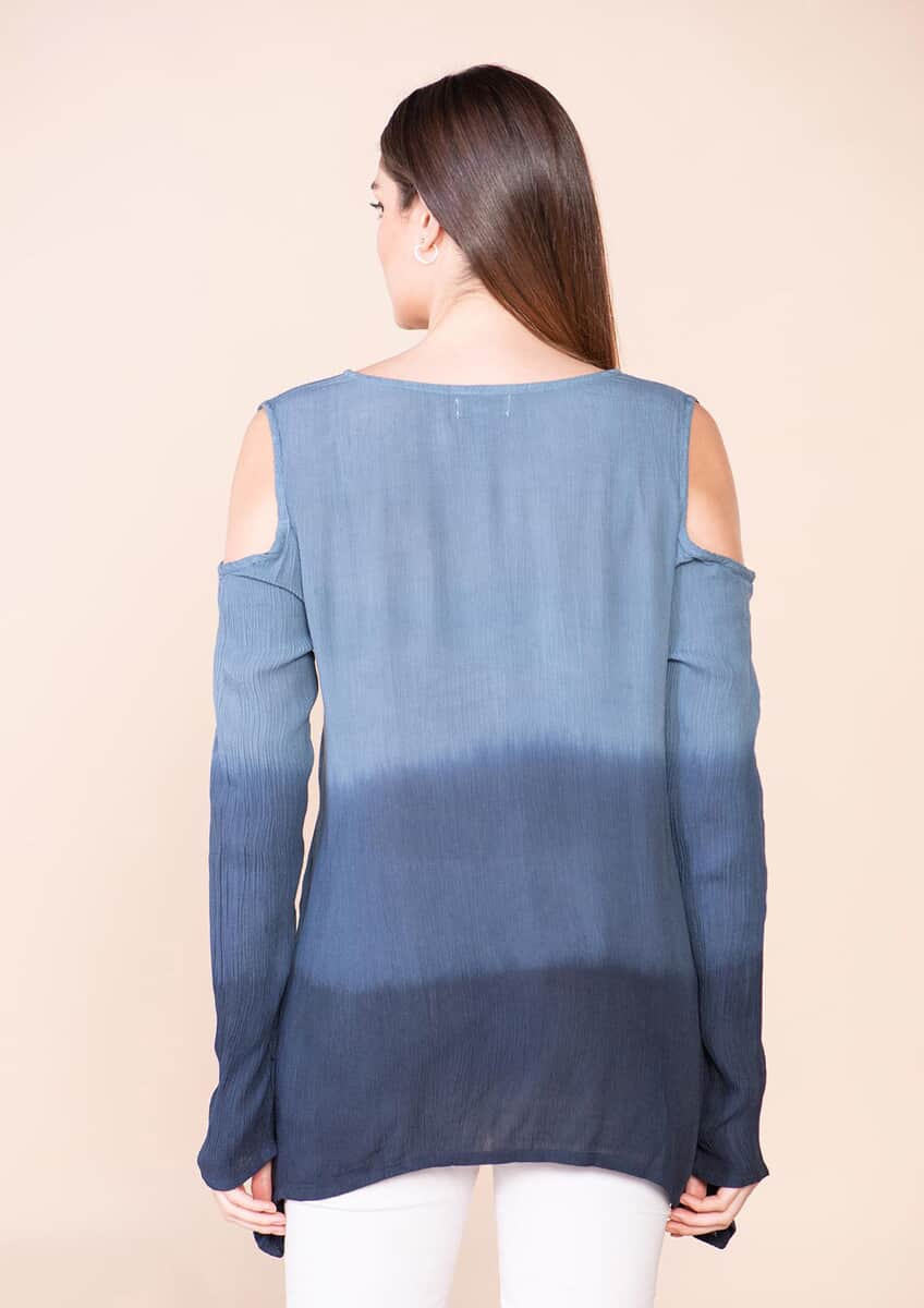 Tamsy Navy Blue Rayon Crepe Ombre Top - XL image number 1