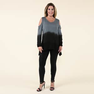 Tamsy Black Rayon Crepe Ombre Top - 1X