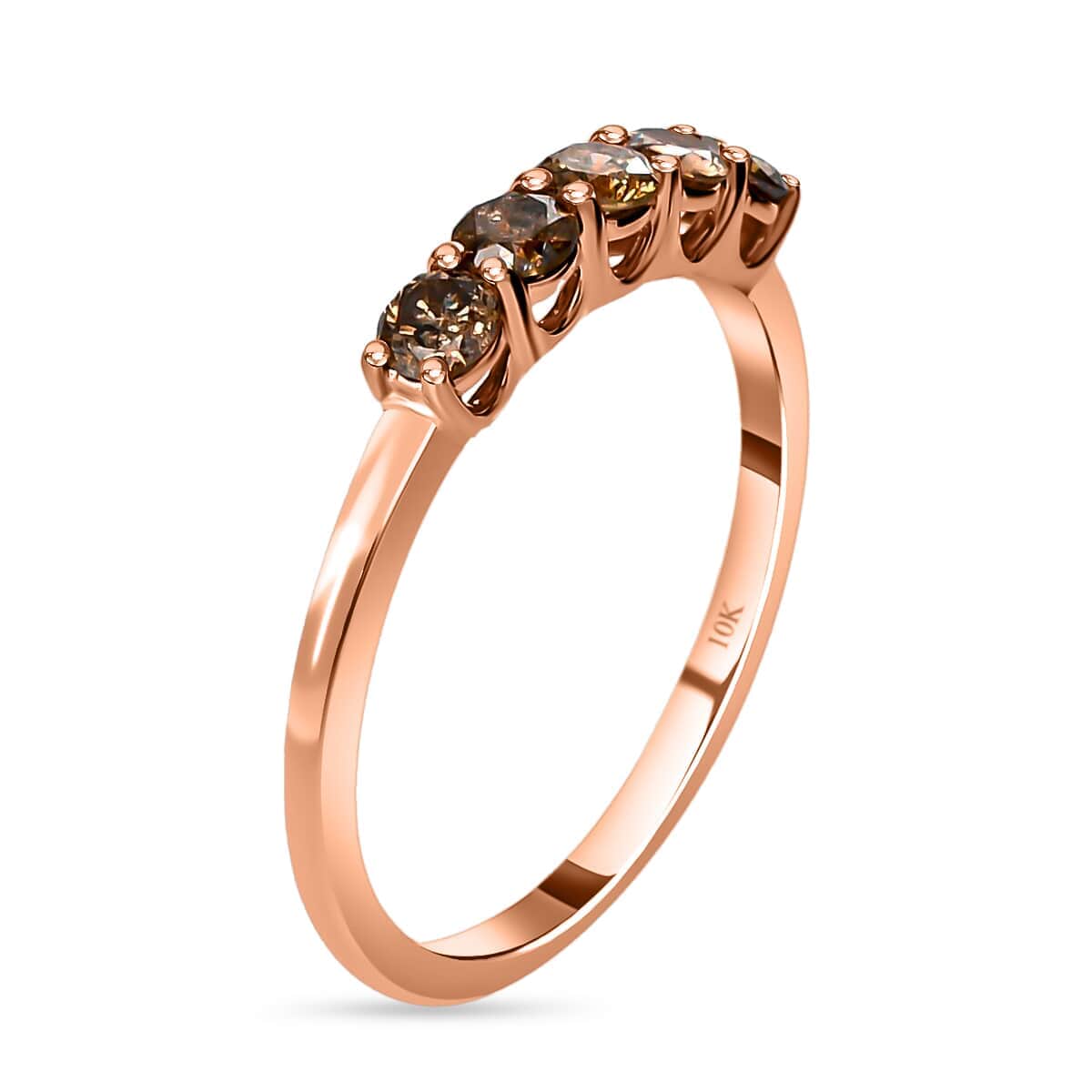 Luxoro  I3 Natural Champagne Diamond Ring, 10K Rose Gold Ring, Diamond 5 Stone Ring, Diamond Jewelry For Her, Gold Gifts 0.50 ctw image number 3