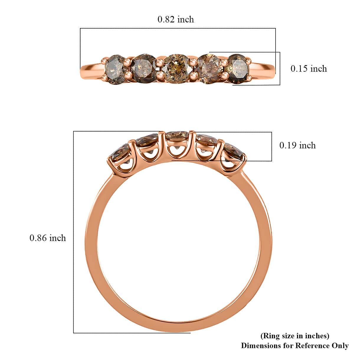 Luxoro  I3 Natural Champagne Diamond Ring, 10K Rose Gold Ring, Diamond 5 Stone Ring, Diamond Jewelry For Her, Gold Gifts 0.50 ctw image number 5