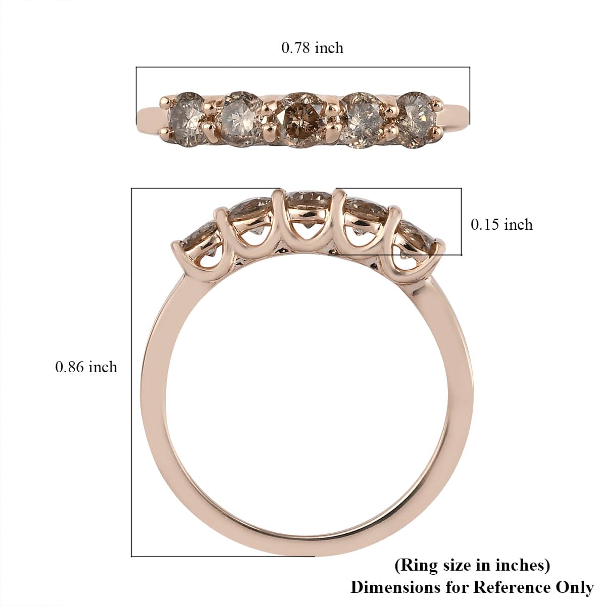 Luxoro  I3 Natural Champagne Diamond Ring, 10K Rose Gold Ring, Diamond 5 Stone Ring, Diamond Jewelry For Her, Gold Gifts 0.50 ctw image number 6