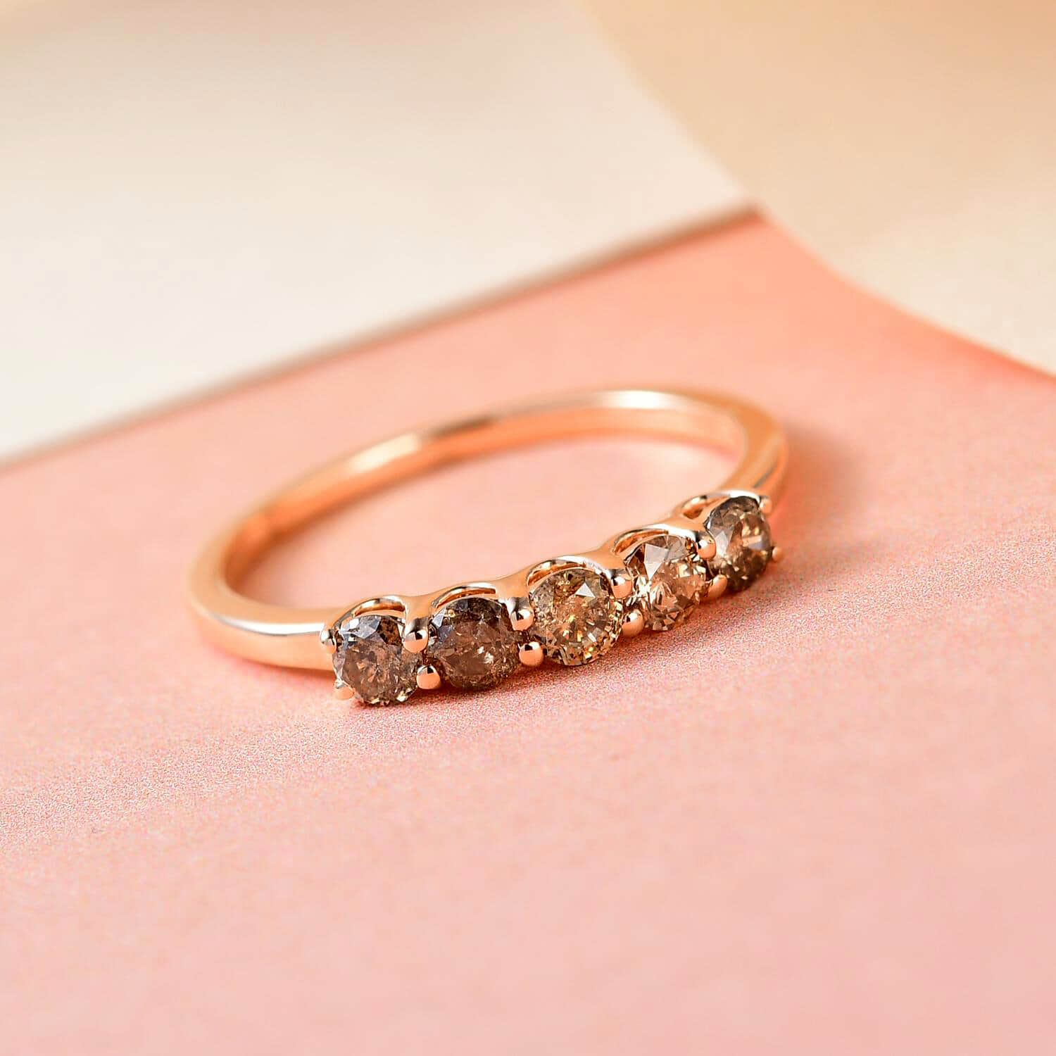 Luxoro I3 Natural Champagne Diamond Ring, 10K Rose Gold Ring, Diamond 5 Stone Ring, Diamond Jewelry For Her, Gold Gifts 0.50 ctw (Size 5.00)