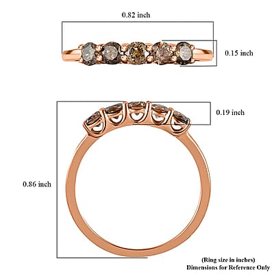 Luxoro I3 Natural Champagne Diamond Ring, 10K Rose Gold Ring, Diamond 5 Stone Ring, Diamond Jewelry For Her, Gold Gifts 0.50 ctw (Size 5.00)