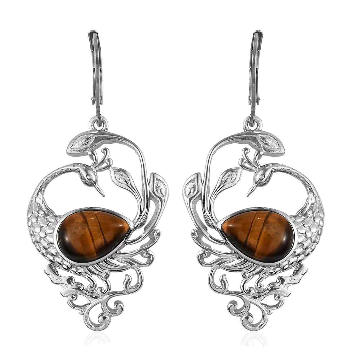 Tiger's Eye Peacock Earrings in Platinum Over Copper With Magnet and Stainless Steel 8.20 ctw image number 0