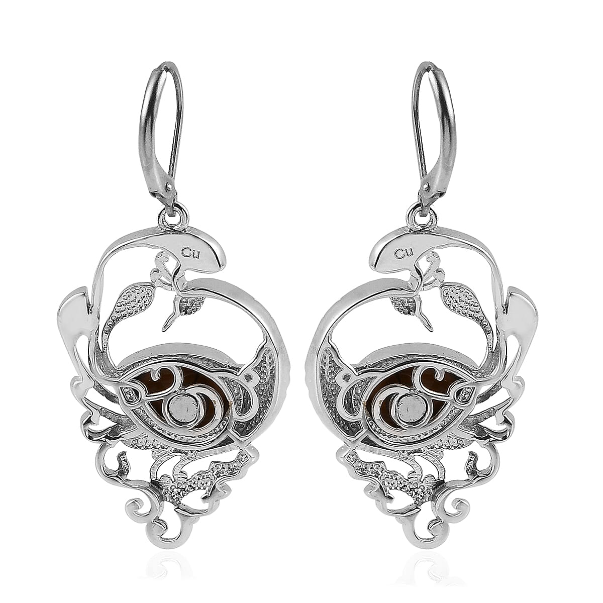 Tiger's Eye Peacock Earrings in Platinum Over Copper With Magnet and Stainless Steel 8.20 ctw