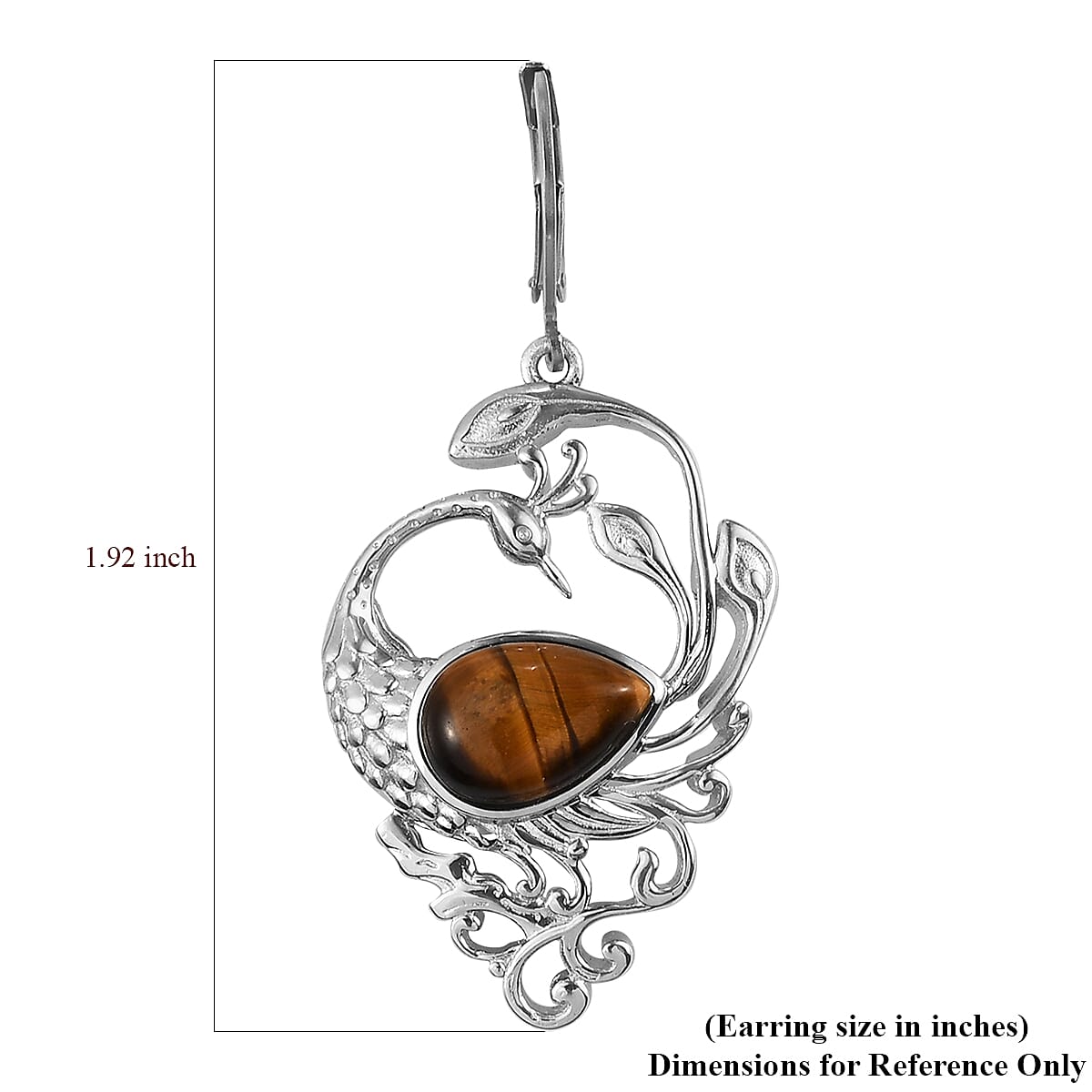 Tiger's Eye Peacock Earrings in Platinum Over Copper With Magnet and Stainless Steel 8.20 ctw