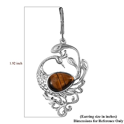Tiger's Eye Peacock Earrings in Platinum Over Copper With Magnet and Stainless Steel 8.20 ctw