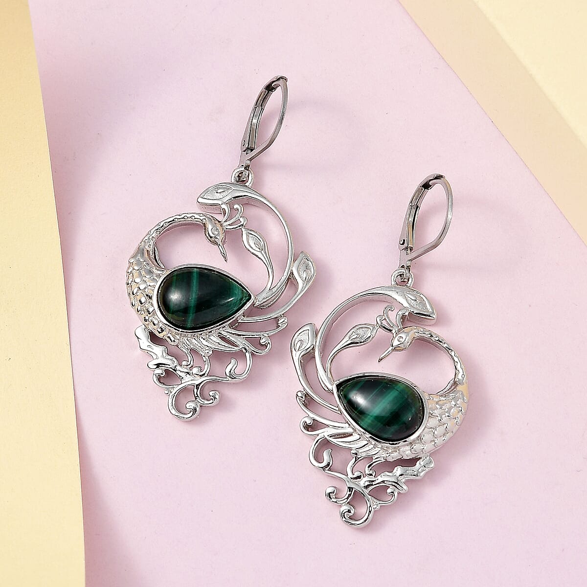African Malachite Dangling Earrings in Platinum Over Copper With Magnet and Stainless Steel 8.65 ctw image number 1