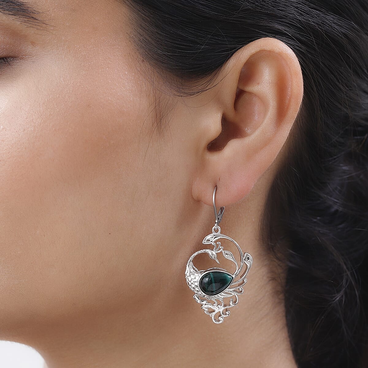 African Malachite Dangling Earrings in Platinum Over Copper With Magnet and Stainless Steel 8.65 ctw image number 2