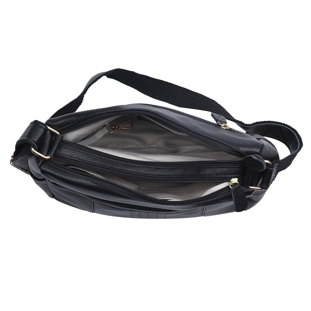 Black Color Durable Genuine Leather Crossbody Bag with Shoulder Strap image number 3